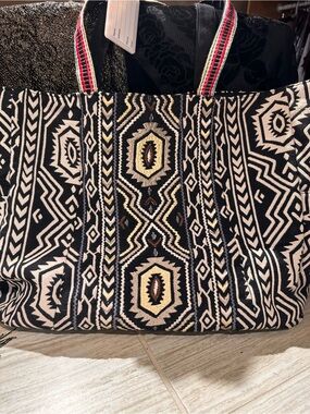 Karma Black, Cream & Pink Aztec-Pattern Tote